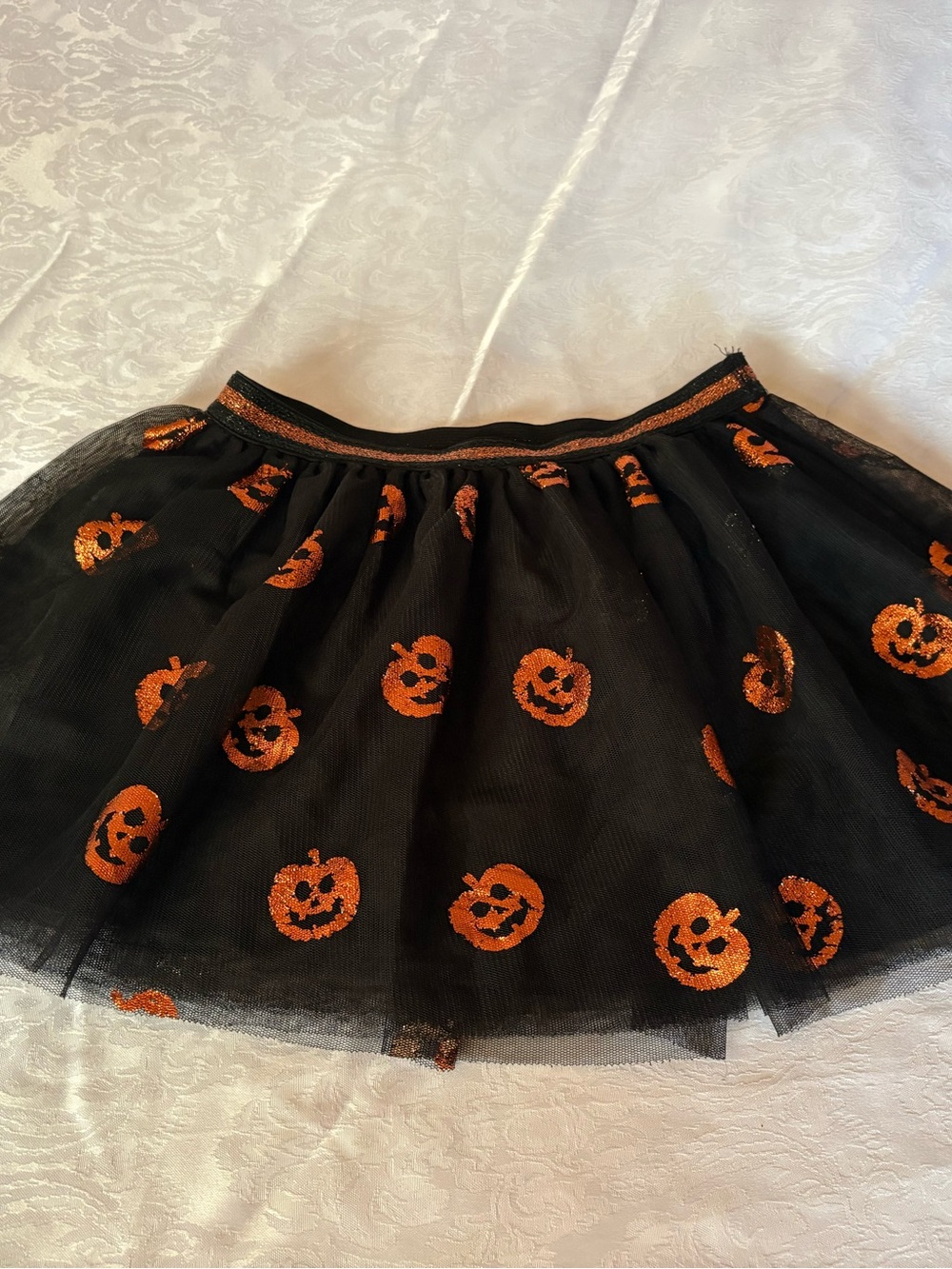 Kids Halloween Pumpkin Tulle Skirt - Black and Orange girls 7-8